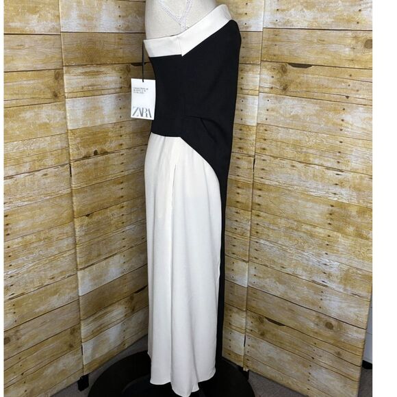 ZARA COLOR BLOCK ASYMMETRICAL STRAPLESS PARTY WEDDING PROM FANCY DINNER DRESS - Picture 2 of 5